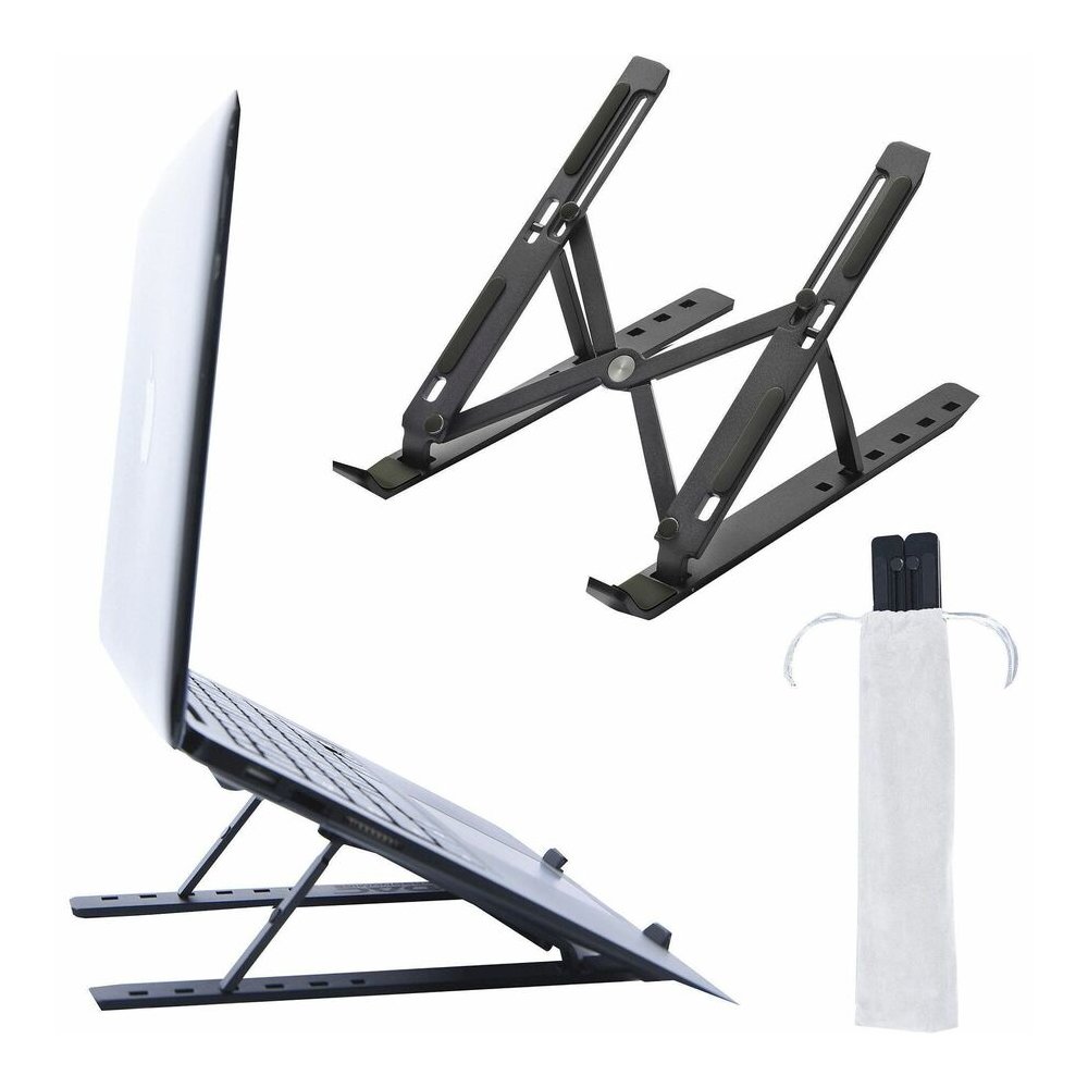 DAC&reg; MP-222 Portable and Adjustable Laptop/Tablet Stand, Black - Upto 15.6" Screen Size Notebook, Tablet, Cell Phone Support - Aluminum Alloy, Silicon - Black. Picture 2