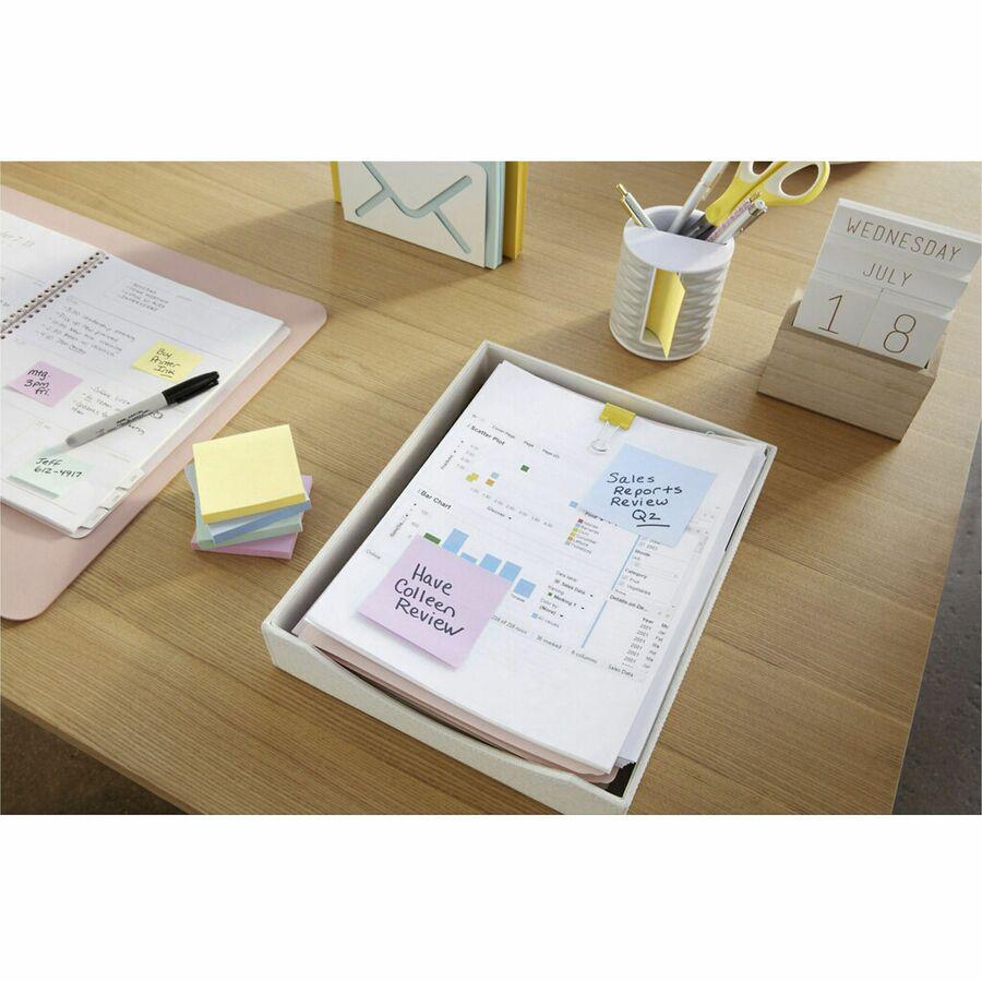 Post-it&reg; Greener Dispenser Notes - 3" Flag/Note Width x 3" Flag/Note Length - Square - 100 Sheets per Pad - Positively Pink, Fresh Mint, Moonstone - Paper - Self-stick, Removable, Recyclable, Pop-. Picture 5