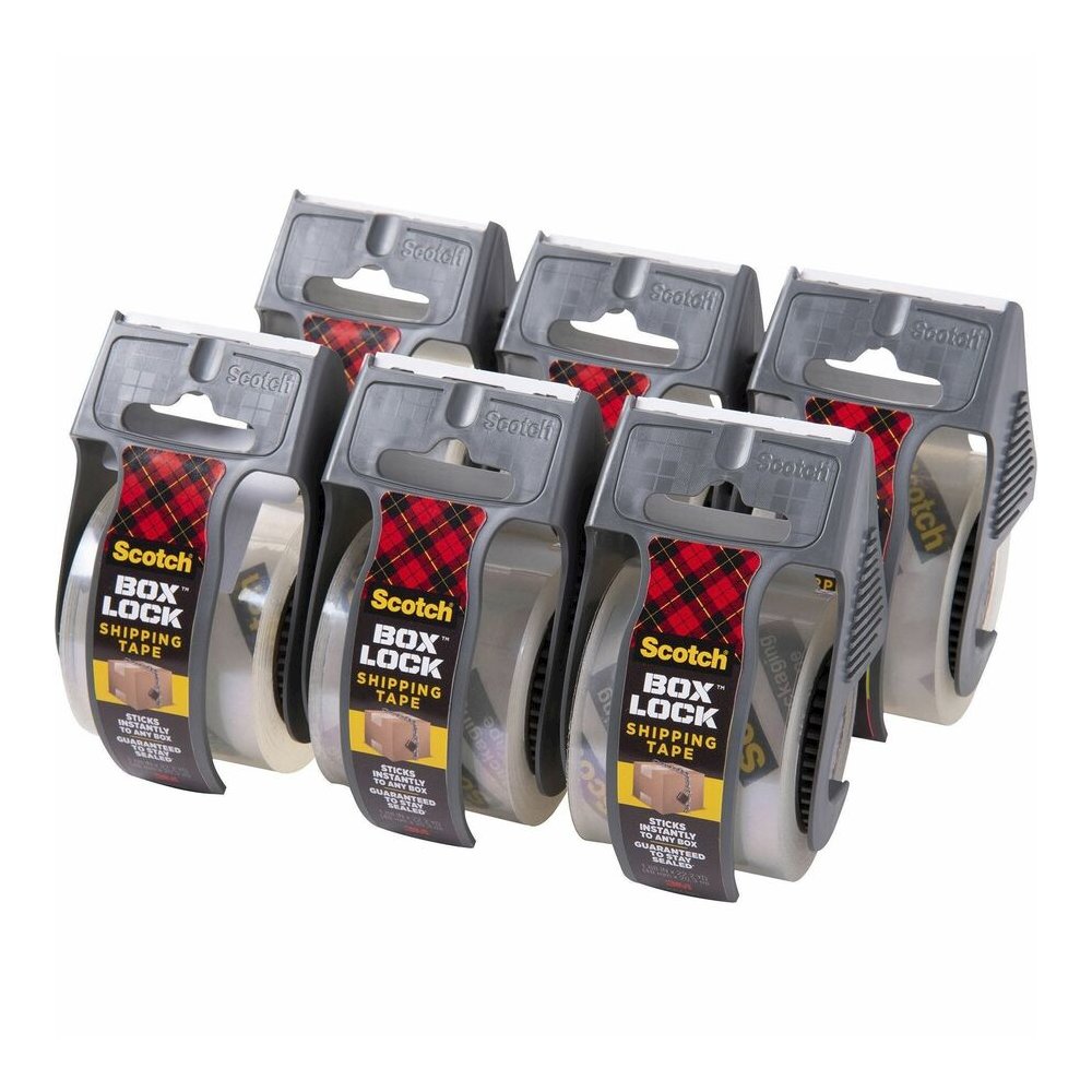 Scotch Box Lock Dispenser Packaging Tape - 22.20 yd Length x 1.88" Width - Clear - Dispenser Included - 6 Rolls/Pack - 6 / Pack. Picture 2