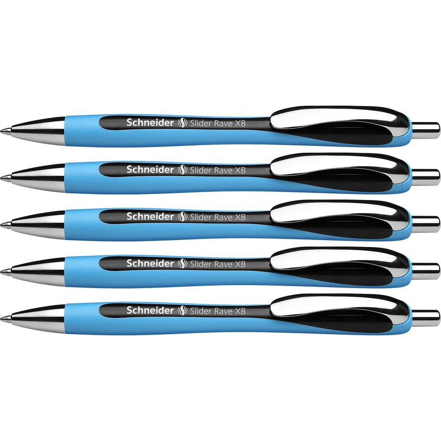 Schneider Slider Rave XB Ballpoint Pen - Retractable - Black Ink - Black Rubberized, Light Blue Barrel - Stainless Steel Tip - 5 / Pack. Picture 3