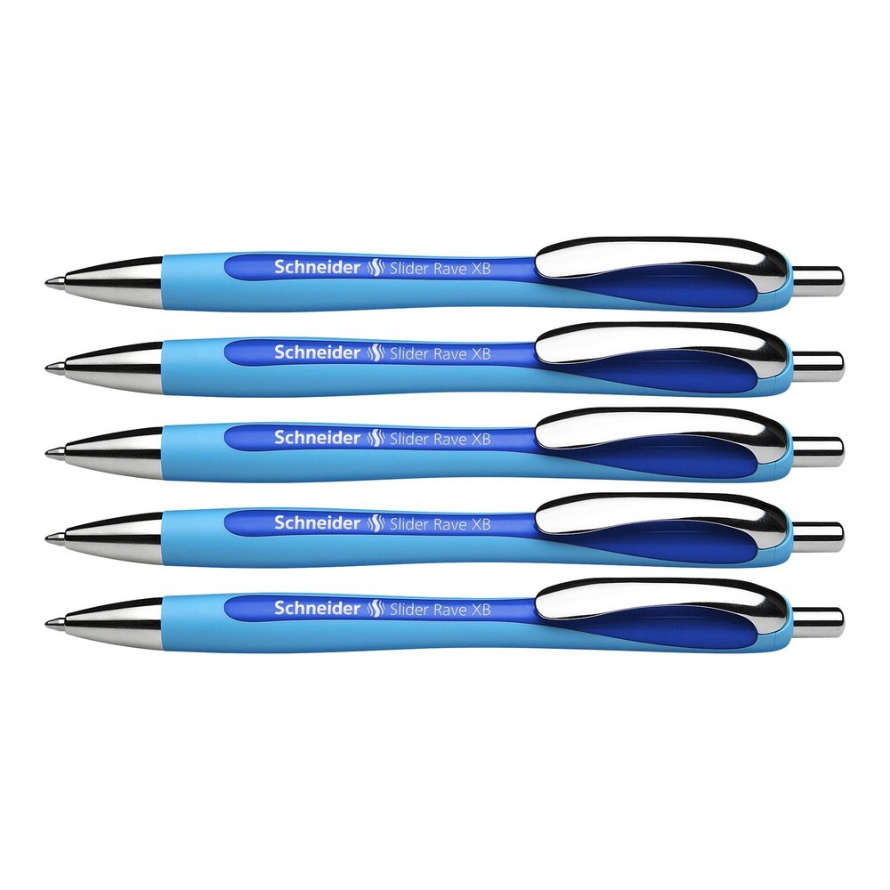 Schneider Slider Rave XB Ballpoint Pen - Retractable - Blue Ink - Blue Rubberized, Light Blue Barrel - Stainless Steel Tip - 5 / Pack. Picture 2