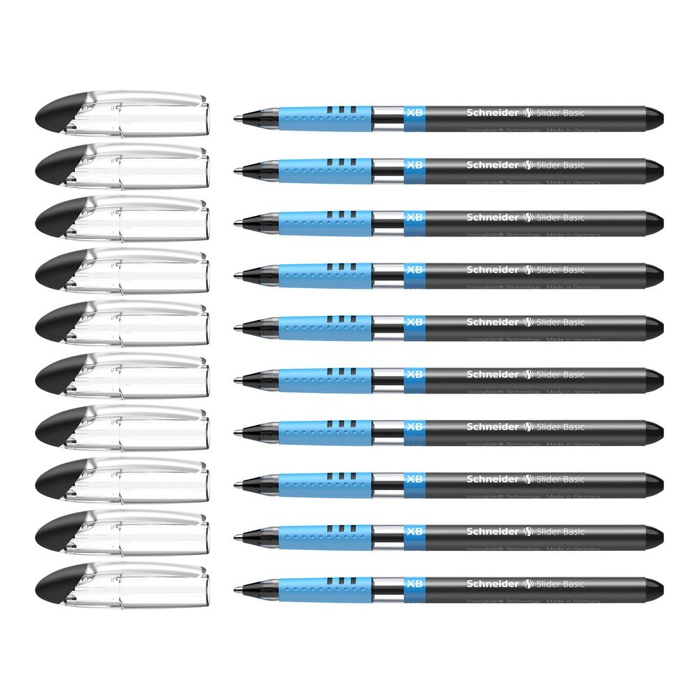 Schneider Slider Basic XB Ballpoint Pen - Black Ink - Transparent Rubberized, Black, Silver Barrel - Stainless Steel Tip - 10 / Pack. Picture 2