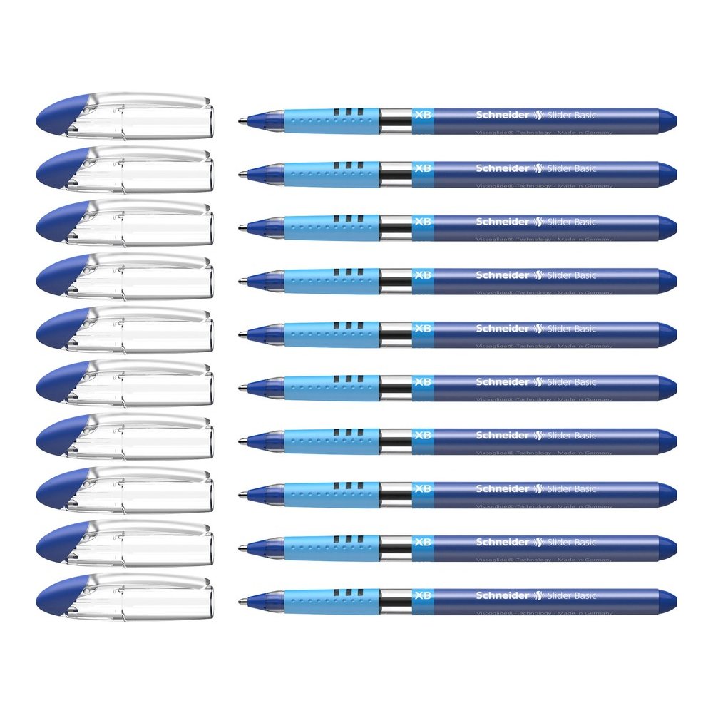 Schneider Slider Basic XB Ballpoint Pen - Blue Ink - Blue Rubberized, Transparent, Silver Barrel - Stainless Steel Tip - 10 / Pack. Picture 2