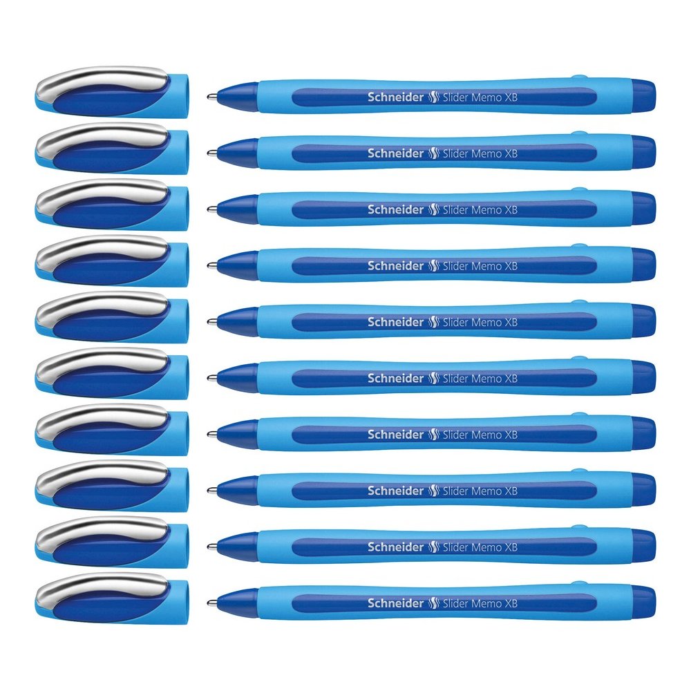 Schneider Slider Memo XB Ballpoint Pen - Blue Ink - Blue Rubberized, Light Blue Barrel - Stainless Steel Tip - 10 / Pack. Picture 2