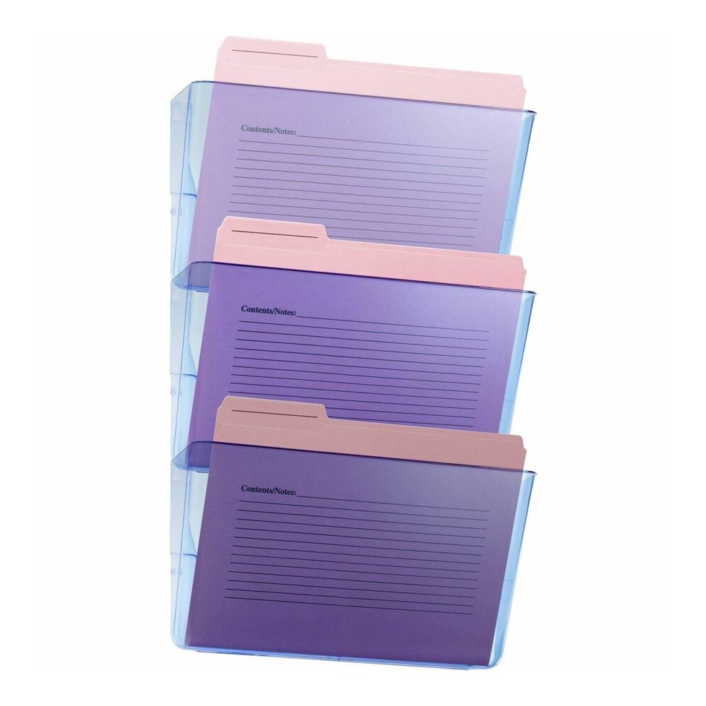 Officemate 23220 Blue Glacier Wall File, Letter Size, 3/PK, Transparent Blue - 15" Height x 13" Width x 4.1" Depth - Stackable - Transparent Blue - Plastic - 3 / Pack. Picture 2