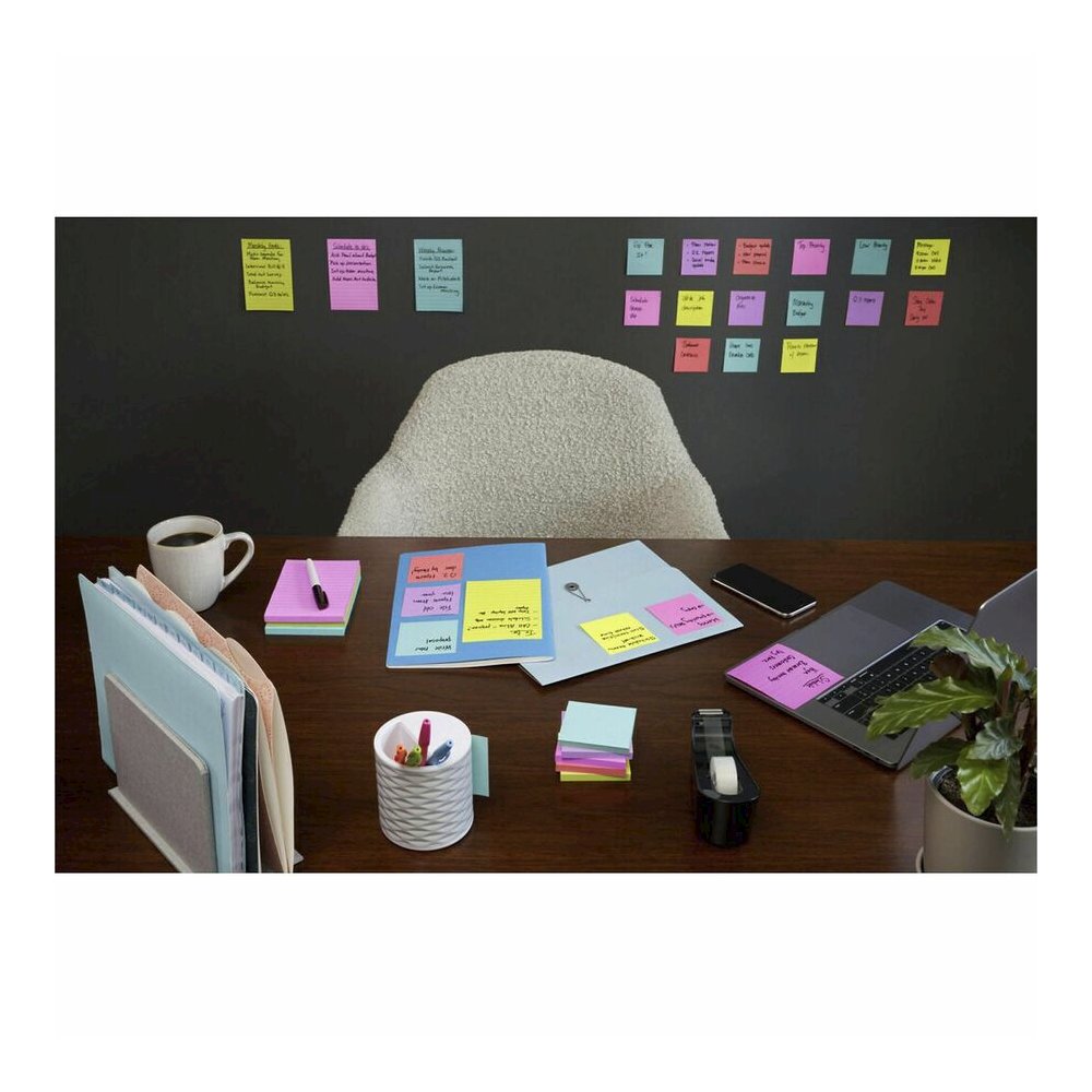 Post-it&reg; Super Sticky Notes - Supernova Neons Color Collection - 4" Flag/Note Width x 6" Flag/Note Length - Rectangle - 45 Sheets per Pad - Blue, Green, Pink, Lilac - Sticky - 24 / Pack. Picture 2