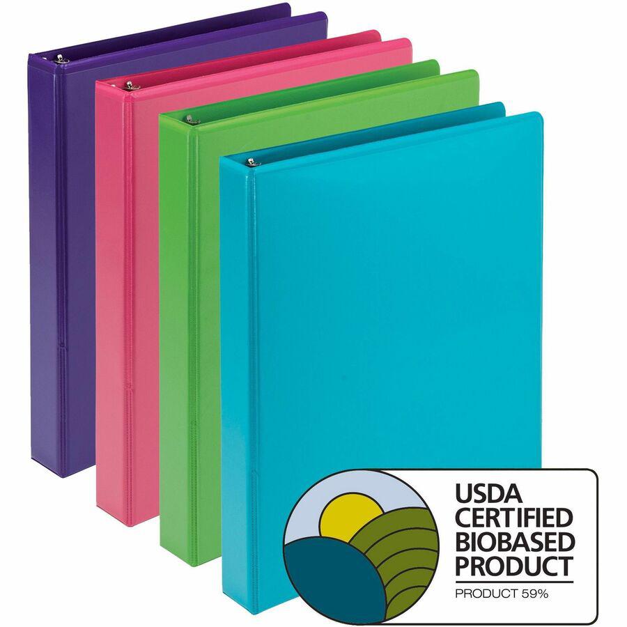 Samsill Earthchoice Durable View Binder - 1" Binder Capacity - Letter - 8 1/2" x 11" Sheet Size - 200 Sheet Capacity - 3 Ring - Fastener: Round Ring - Pocket: 2, Internal - Chipboard - Assorted - Recy. Picture 2