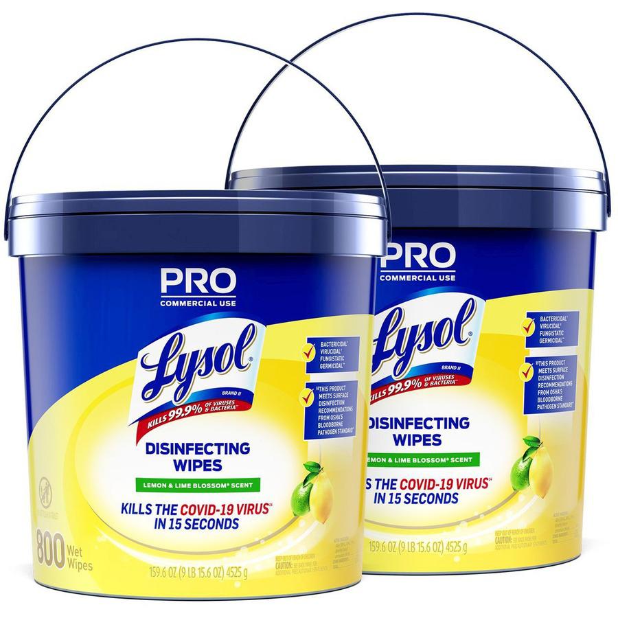 Lysol Disinfecting Wipe Bucket w/Wipes - Lemon & Lime Blossom Scent - 8" Length x 6" Width - White - 800 / Each. Picture 7