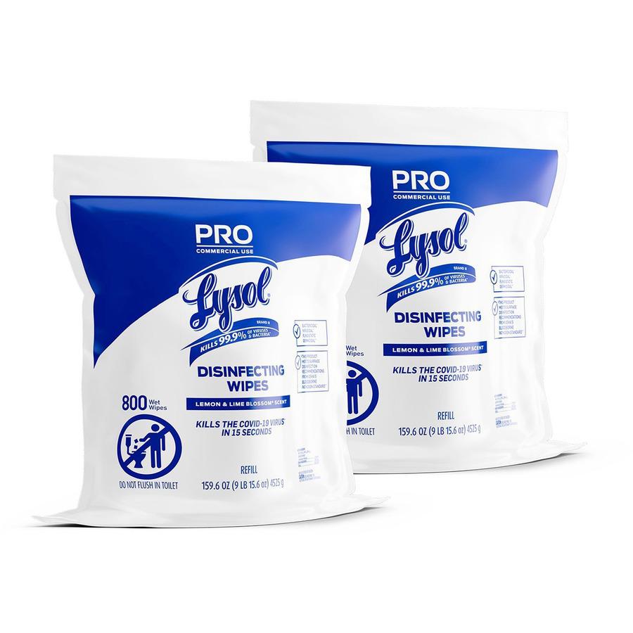 Lysol Professional Disinfecting Wipes Bucket Refill - Ready-To-Use Wipe - Lemon & Lime Blossom Scent - 800 / Each - White. Picture 6