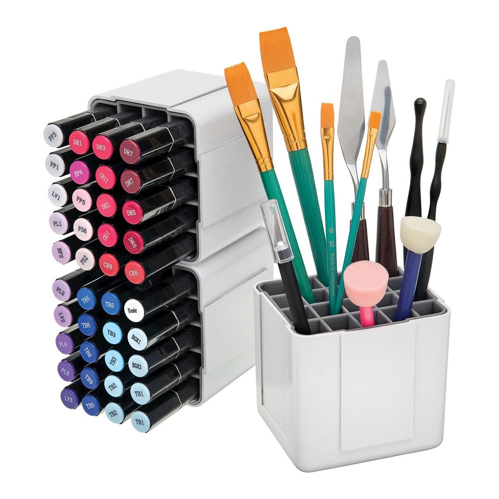 Deflecto Interlocking Marker Organizer - 4.30" Height x 4.40" Width x 3.40" Depth - Desktop - Portable, Stackable - White - Acrylonitrile Butadiene Styrene (ABS) - 1 Each. Picture 2