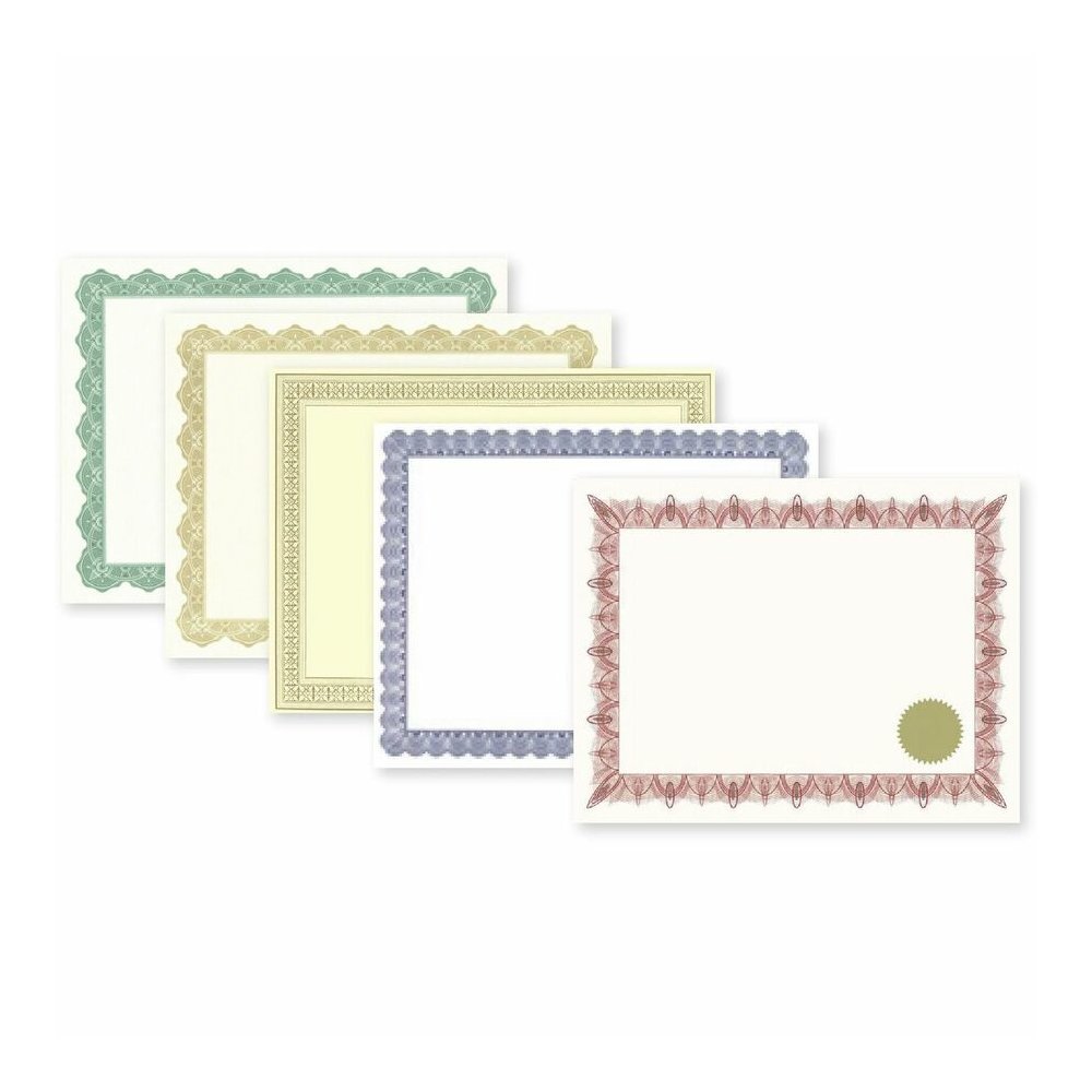 Geographics Premium Certificates with Gold Seals - 65 lb Basis Weight - 11" Width - Inkjet Compatible - Gold, Assorted, Multicolor with Gold Border - Card Stock, Foil - 12 / Pack. Picture 2