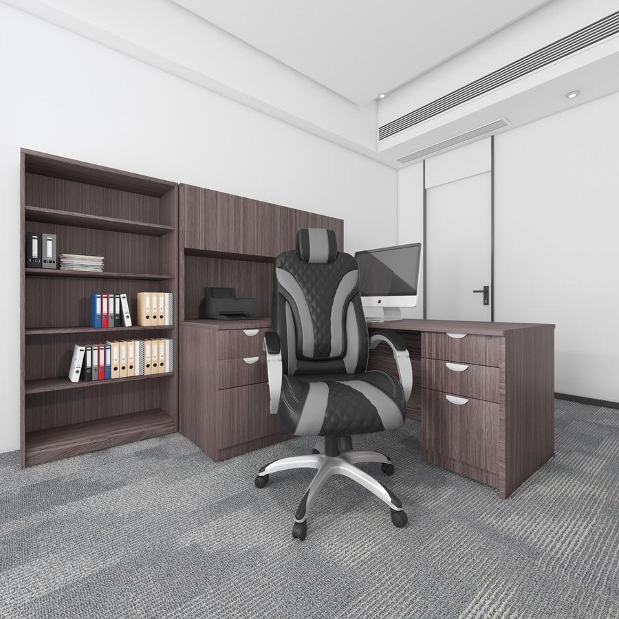 Boss Hinged Arm Executive Chair - Black, Gray Seat Color - Vinyl Seat Material - Black, Gray Back Color - Vinyl Back Material - 5-star Base - Armrest - 1 Each. Picture 3