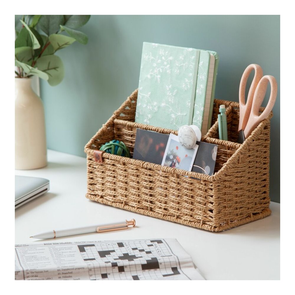 U Brands Woven All-in-1 Desk Organizer - 3 Compartment(s) - 5.70" Height x 10.20" Width x 4.90" Depth - Sturdy - Brown - 1 Each. Picture 2