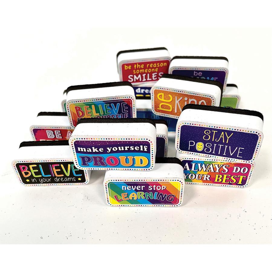 Non-Magnetic Mini Whiteboard Erasers, Motivational/Character Building Pack of 16. Picture 2
