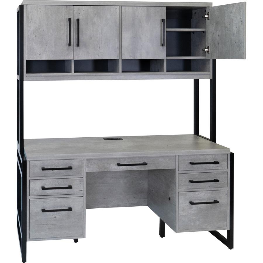 Mason Modern Wood Laminate Hutch With Wood Doors,Concrete Gray. Picture 5