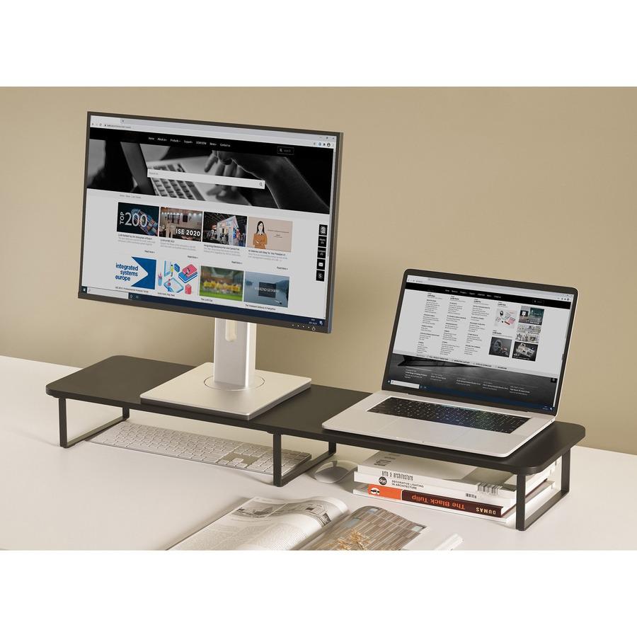 Lorell Quick-Install Monitor Laptop Riser - 4.80" Height x 39.40" Width x 10.20" Depth - Powder Coated - Steel, Particleboard, Silicone - Black. Picture 7