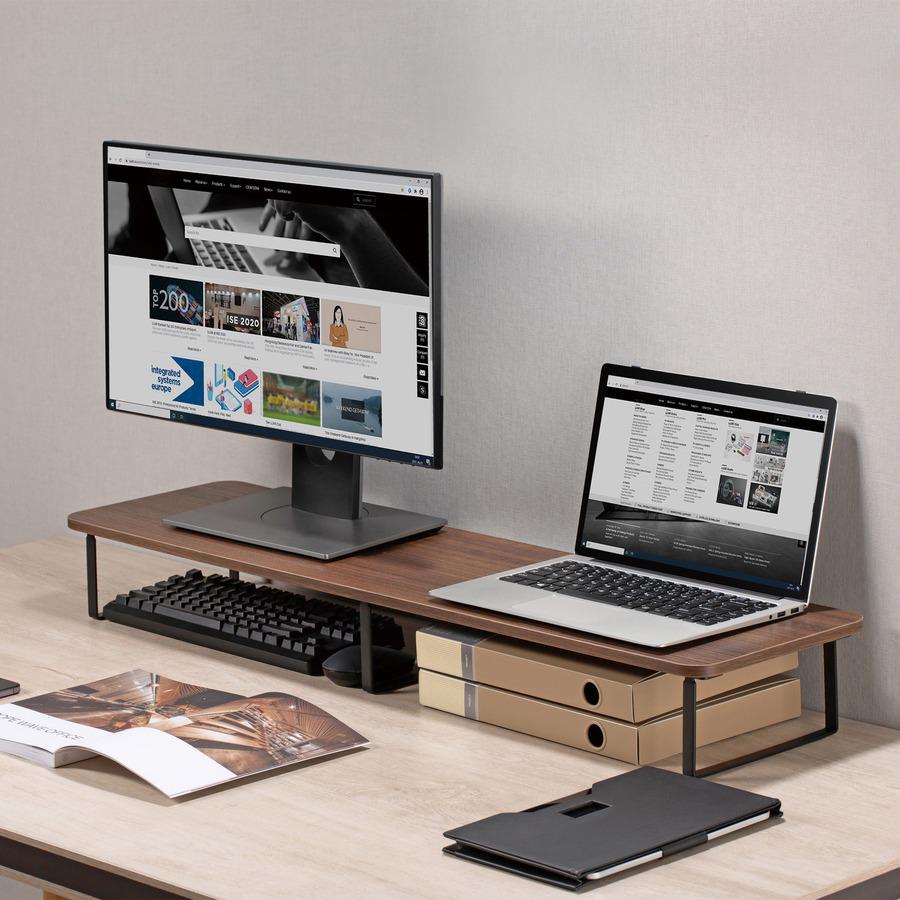 Lorell Quick-Install Monitor Laptop Riser - 4.80" Height x 39.40" Width x 10.20" Depth - Powder Coated - Steel, Particleboard, Silicone - Teak. Picture 7
