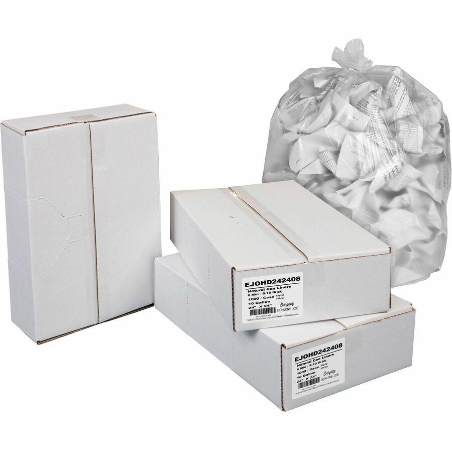 Everyday Genuine Joe High-Density Can Liners - 10 gal Capacity - 24" Length x 24" Width x 0.24 mil (6 Micron) Thickness - High Density - Clear - Resin - Office Waste, Receptacle - 1000 / Carton. Picture 2