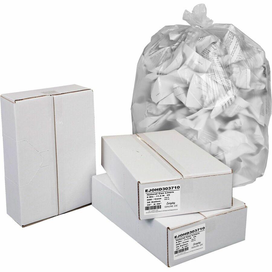 Everyday Genuine Joe High-Density Can Liners - 30 gal Capacity - 36" Length x 30" Width x 0.31 mil (8 Micron) Thickness - High Density - Clear - Resin - Office Waste, Receptacle - 500 / Carton. Picture 2