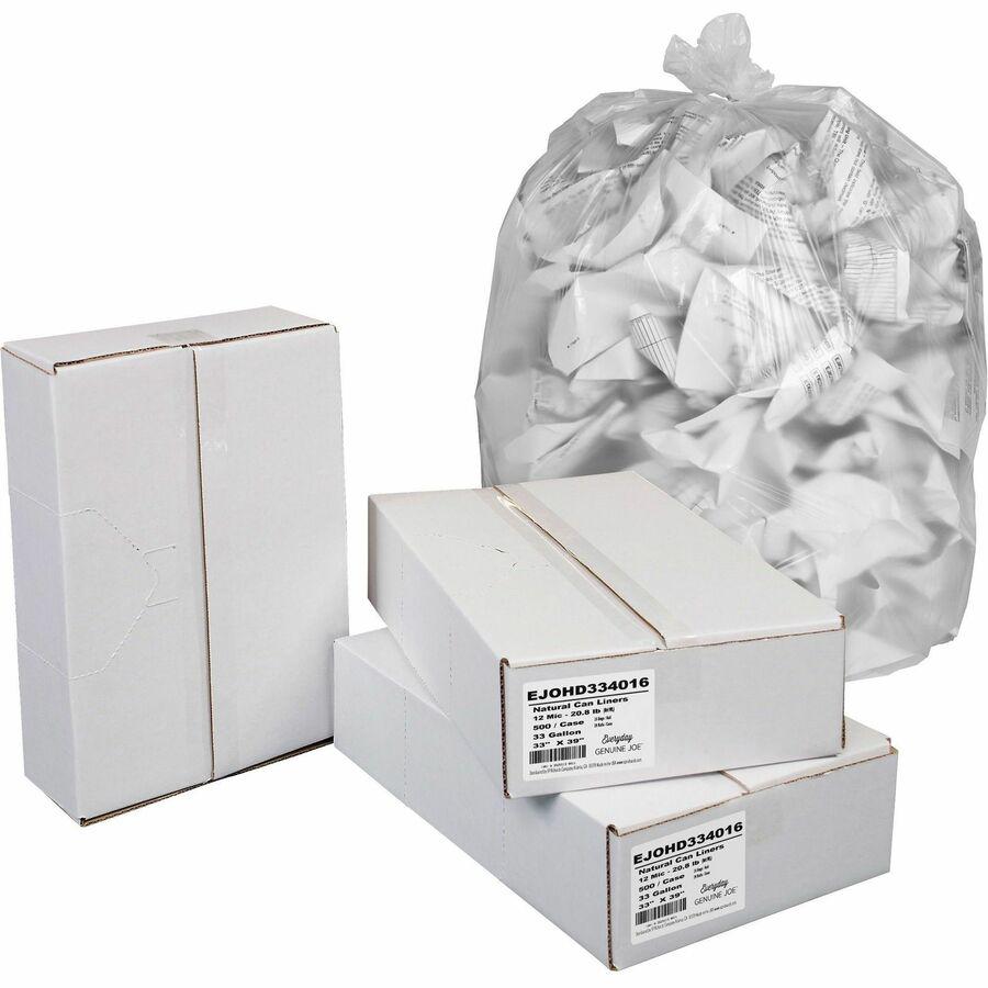 Everyday Genuine Joe High-Density Can Liners - 33 gal Capacity - 39" Length x 33" Width x 0.47 mil (12 Micron) Thickness - High Density - Clear - Resin - Office Waste, Receptacle - 500 / Carton. Picture 2