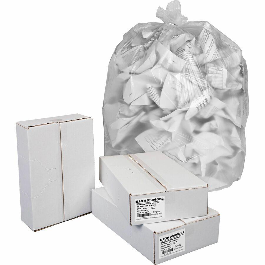 Everyday Genuine Joe High-Density Can Liners - 60 gal Capacity - 58" Length x 38" Width x 0.71 mil (18 Micron) Thickness - High Density - Clear - Resin - Office Waste, Receptacle - 200 / Carton. Picture 2