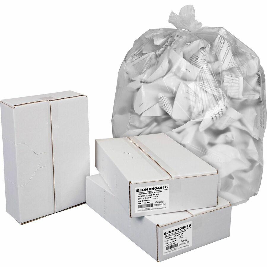 Everyday Genuine Joe High-Density Can Liners - 45 gal Capacity - 46" Length x 40" Width x 0.47 mil (12 Micron) Thickness - High Density - Clear - Resin - Office Waste, Receptacle - 250 / Carton. Picture 2