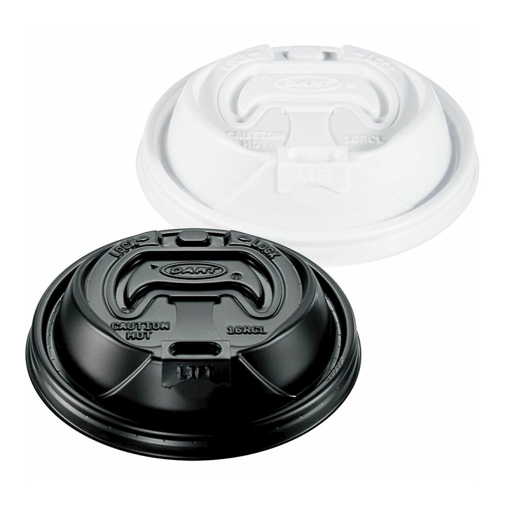 Dart Black Plastic Reclosable Lids - Round - Plastic - Black - 100/Bag - 1000 / Carton. Picture 4