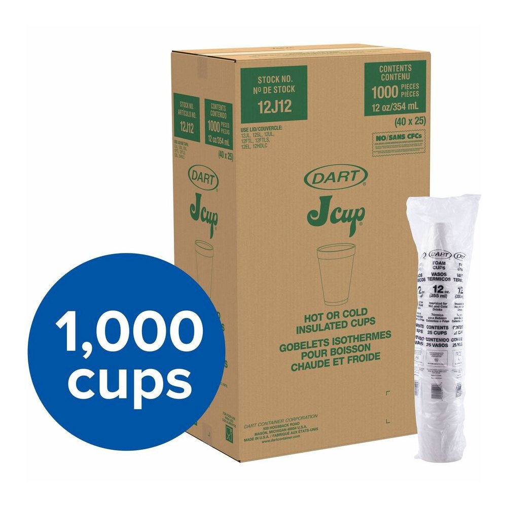 Dart J Cup 12 oz Insulated Foam Cups - 12 fl oz - White - Foam - Coffee, Soft Drink, Hot Cider, Hot Chocolate, Juice, Cappuccino, Tea, Cold Drink - 25/Bag - 40 / Carton. Picture 2