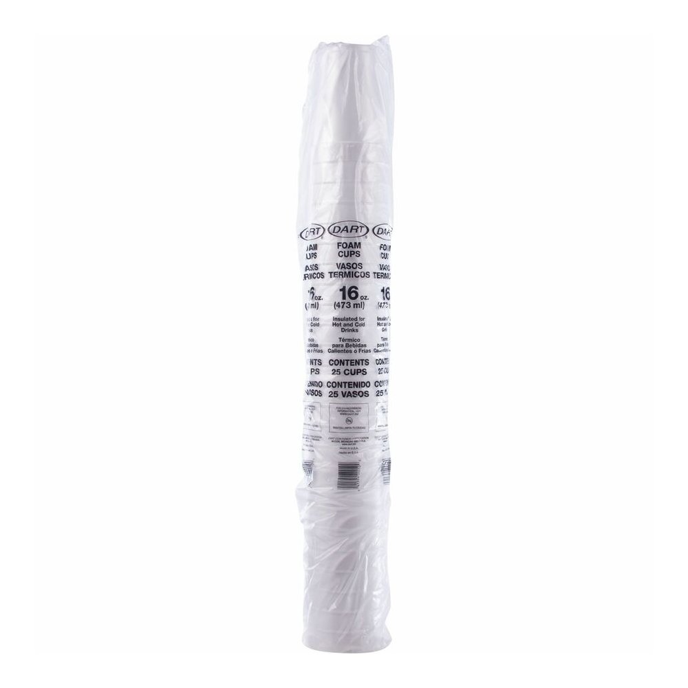 Dart J Cup 16 oz Insulated Foam Cups - 16 fl oz - White - Foam - Cold Drink, Hot Drink, Soft Drink - 25/Bag - 40 / Carton. Picture 2