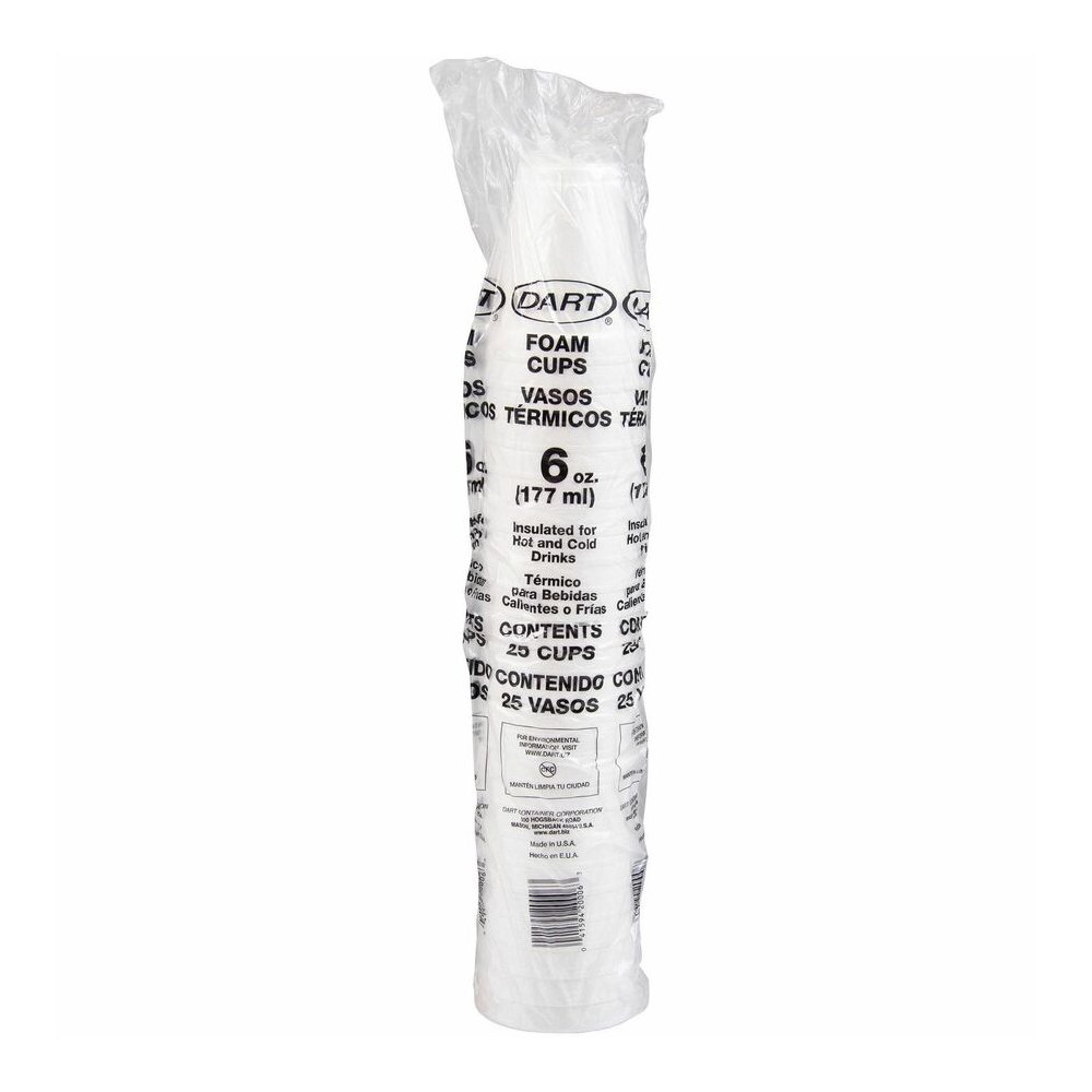 Dart J Cup 6 oz Insulated Foam Cups - 6 fl oz - White - Foam - Soft Drink, Cold Drink, Hot Drink - 25/Pack - 40 / Carton. Picture 2