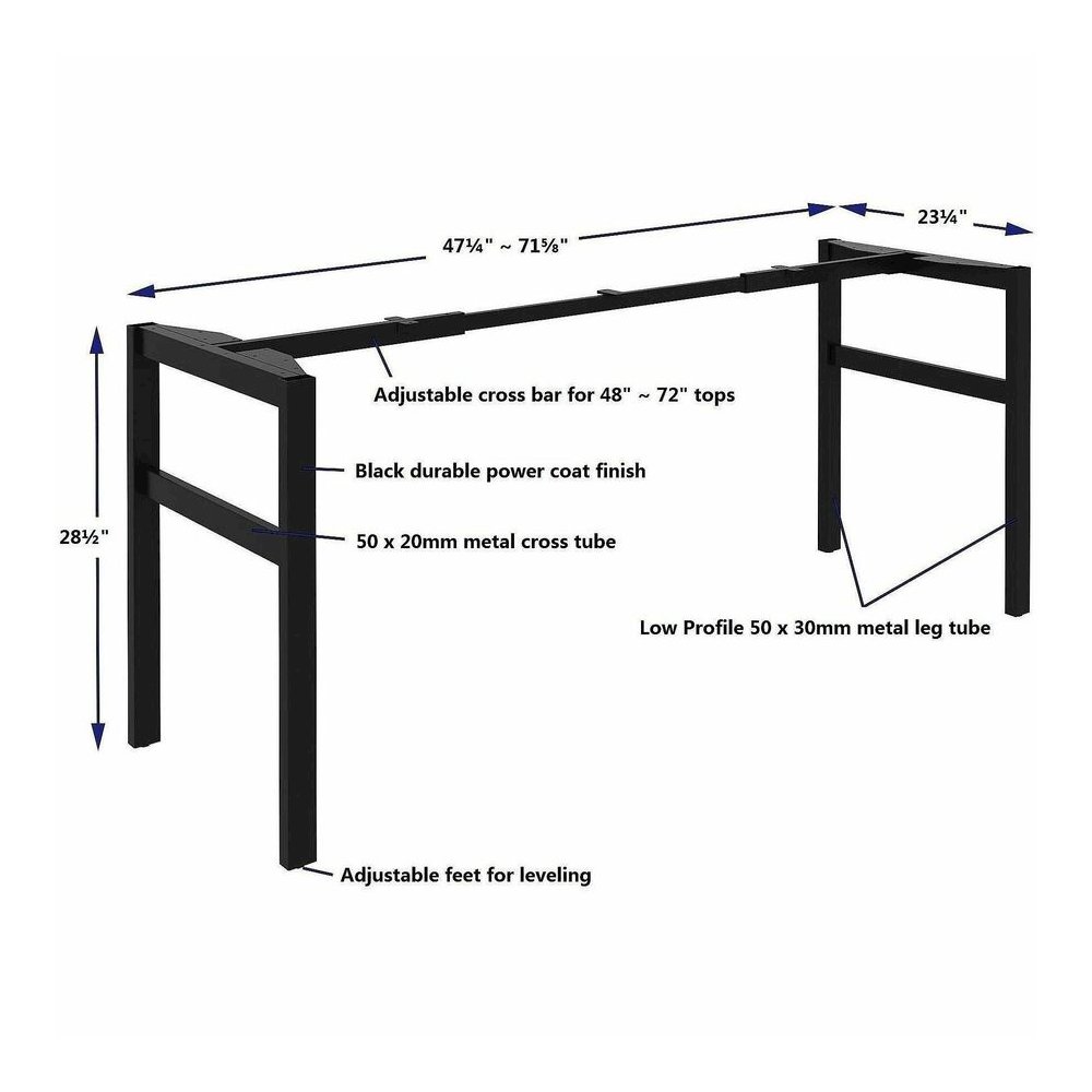Lorell Table Base - Powder Coated H-shaped, Black Base - 28.50" Height x 71.60" Width x 23.20" Depth - Metal Base Material - 1 Each. Picture 4