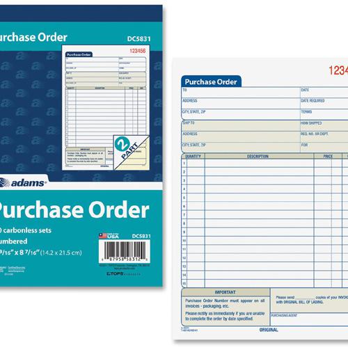 Adams Carbonless Purchase Order Statement - Tape Bound - 2 PartCarbonless Copy - 5.56" x 8.43" Sheet Size - 2 x Holes - White, Canary - Assorted Sheet(s) - 1 Each. Picture 6