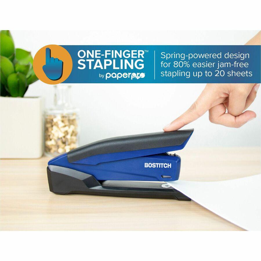 Bostitch InPower Spring-Powered Antimicrobial Desktop Stapler - Staples Upto 20 Sheet - Holds Upto 210 Staple - Full Strip - 4.50" Throat Depth - Blue - Rubber - 1 Each. Picture 11