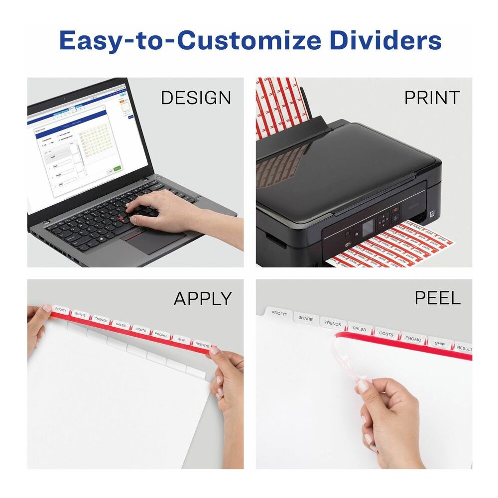 Avery&reg; Index Maker Index Divider - 40 x Divider(s) - 8 Tab(s) - 8 - 8 Tab(s)/Set - 8.5" Divider Width x 11" Divider Length - 3 Hole Punched - White Paper Divider - Multicolor Paper Tab(s) - Custom. Picture 2