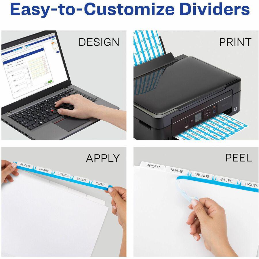 Avery&reg; Index Maker Index Divider - 25 x Divider(s) - Print-on Tab(s) - 5 - 5 Tab(s)/Set - 9.3" Divider Width x 11.25" Divider Length - 3 Hole Punched - White Paper Divider - White Paper Tab(s) - H. Picture 5