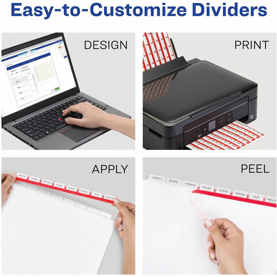 Avery&reg; Index Maker Index Divider - 40 x Divider(s) - 8 Print-on Tab(s) - 8 - 8 Tab(s)/Set - 9.3" Divider Width x 11.25" Divider Length - 3 Hole Punched - White Paper Divider - White Paper Tab(s) -. Picture 5