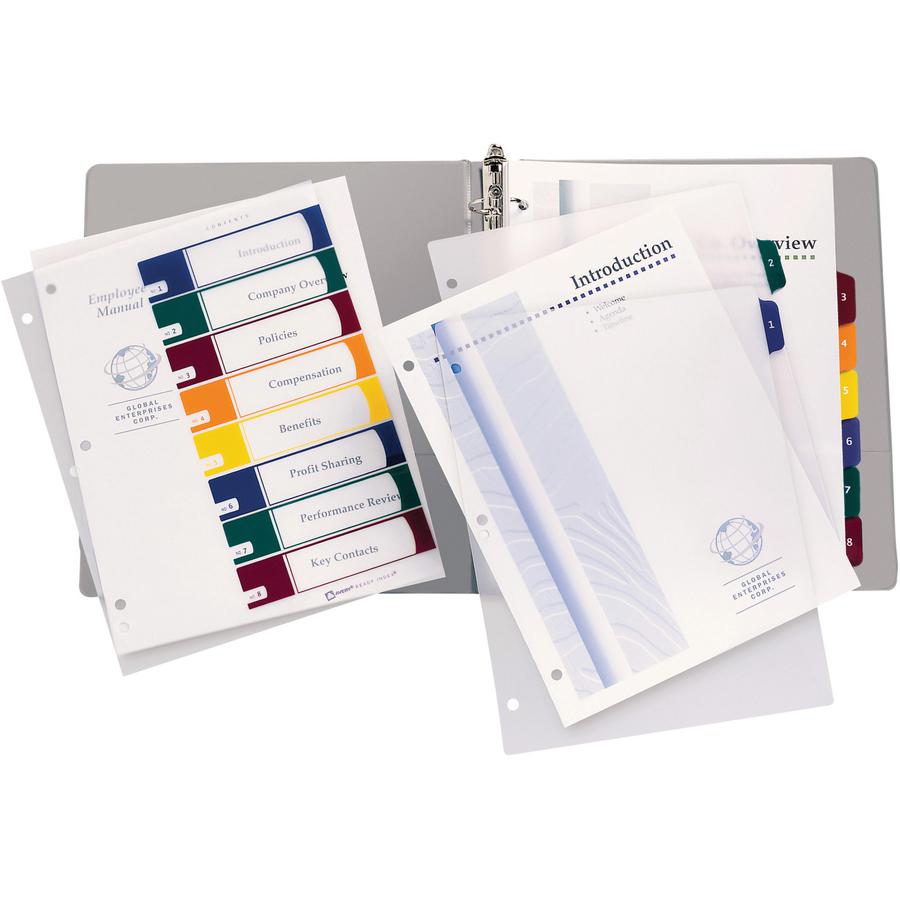 Avery&reg; Ready Index Customizable TOC Binder Dividers - 5 x Divider(s) - 1-5 - 5 Tab(s)/Set - 8.5" Divider Width x 11" Divider Length - 3 Hole Punched - Clear Plastic Divider - Multicolor Plastic Ta. Picture 3