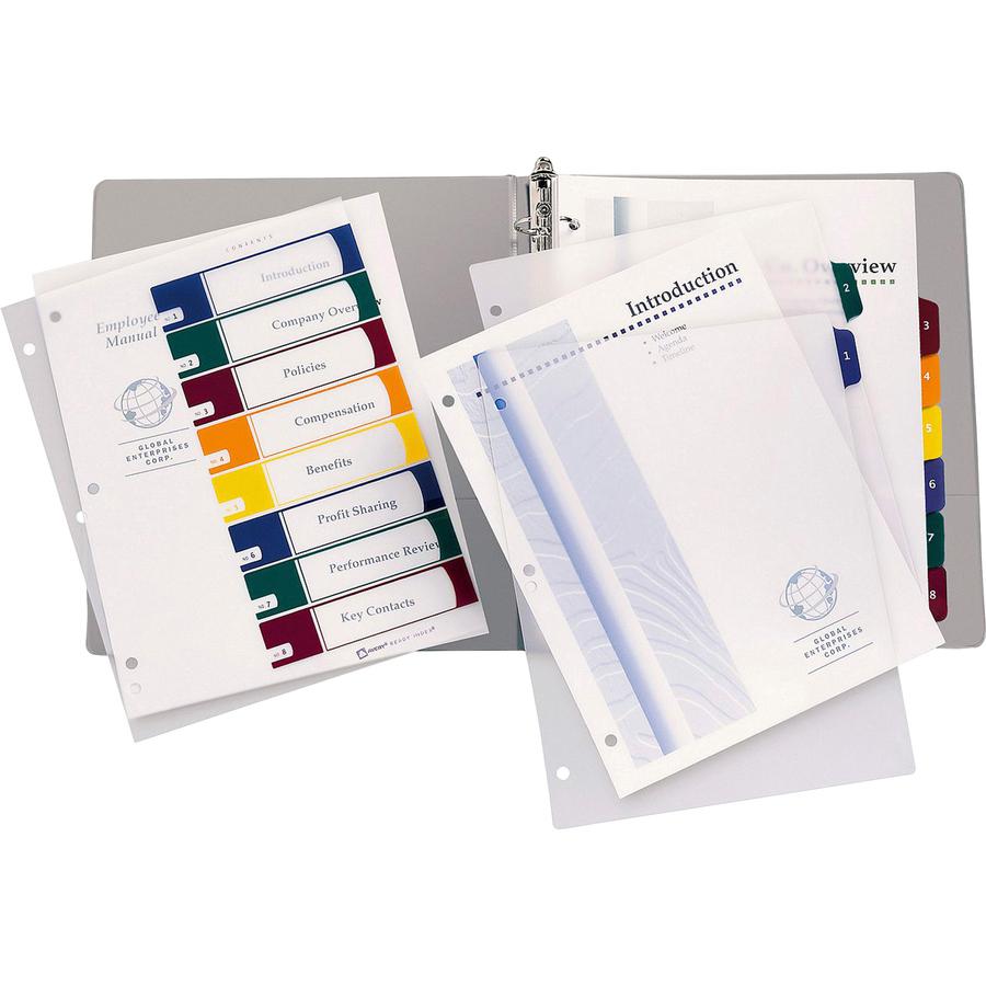 Avery&reg; Ready Index Customizable TOC Binder Dividers - 8 x Divider(s) - 8 Tab(s) - 1-8 - 8 Tab(s)/Set - 8.5" Divider Width x 11" Divider Length - 3 Hole Punched - Clear Plastic Divider - Multicolor. Picture 3