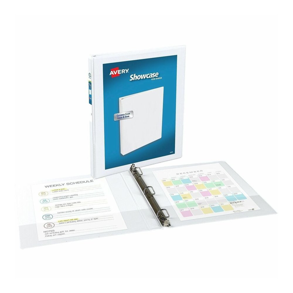 Avery&reg; Showcase Economy View Binder - 1/2" Binder Capacity - Letter - 8 1/2" x 11" Sheet Size - 100 Sheet Capacity - 3 Ring - Fastener: Round Ring - Pocket: 2, Inside Front & Back - White - Clear . Picture 2