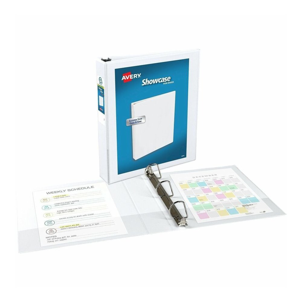 Avery&reg; Showcase Economy View Binder - 1 1/2" Binder Capacity - Letter - 8 1/2" x 11" Sheet Size - 275 Sheet Capacity - 3 Ring - Fastener: Round Ring - Pocket: 2, Inside Front & Back - White - Clea. Picture 2