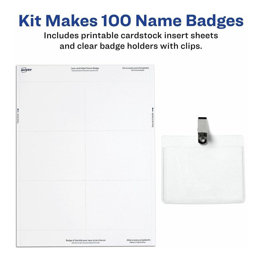 Avery&reg; Clip-Style Name Badges - 4" x 3" - Clip - White, Clear - 1 Box. Picture 2