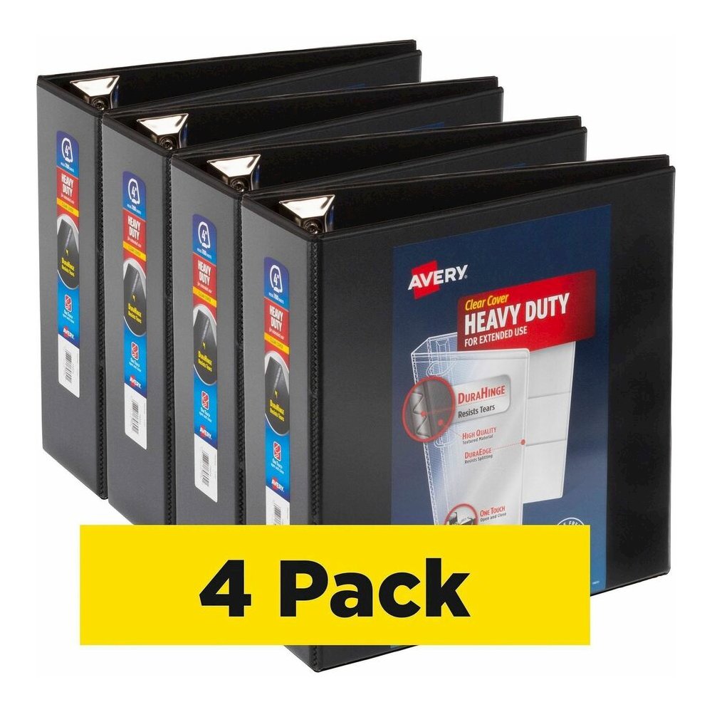 Avery&reg; Heavy-Duty Binder, 4" One Touch EZD(R) Rings, Black (79604) - Avery&reg; Heavy-Duty View 3 Ring Binder, 4 Inch One Touch EZD(R) Rings, 780-Sheet Capacity, 4.5 Inch Wide Spine, Customizable . Picture 2