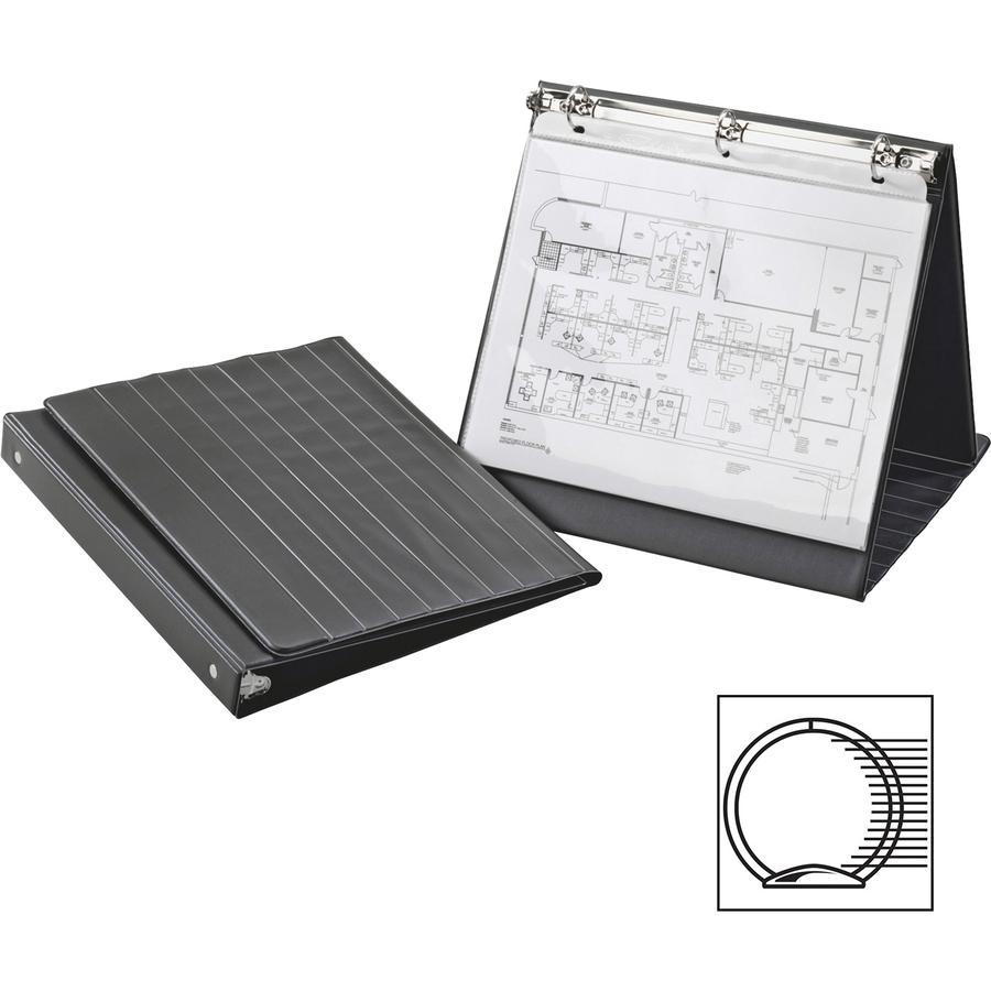 Cardinal Presentation Easel Round Ring Binders - 1" Binder Capacity - Letter - 8 1/2" x 11" Sheet Size - 225 Sheet Capacity - 3 x Round Ring Fastener(s) - Vinyl - Black - 1.04 lb - Hook & Loop Closure. Picture 5