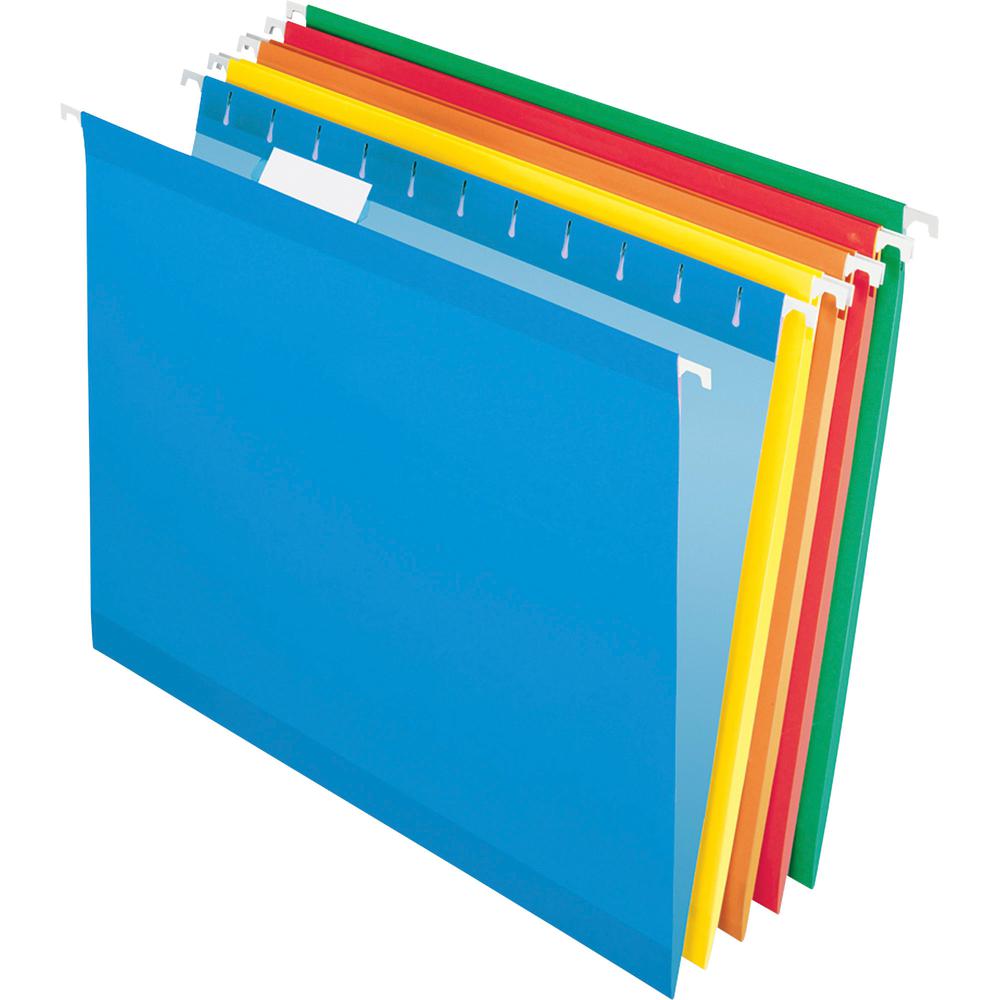 Pendaflex 1/5 Tab Cut Letter Recycled Hanging Folder - 8 1/2" x 11" - Blue, Red, Orange, Yellow, Green - Reinforced - 10% Recycled - 25 / Box. Picture 2