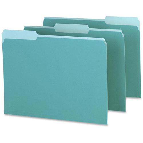 Pendaflex 1/3 Tab Cut Letter Recycled Top Tab File Folder - 8 1/2" x 11" - Top Tab Location - Assorted Position Tab Position - Aqua - 10% Recycled - 100 / Box. Picture 3