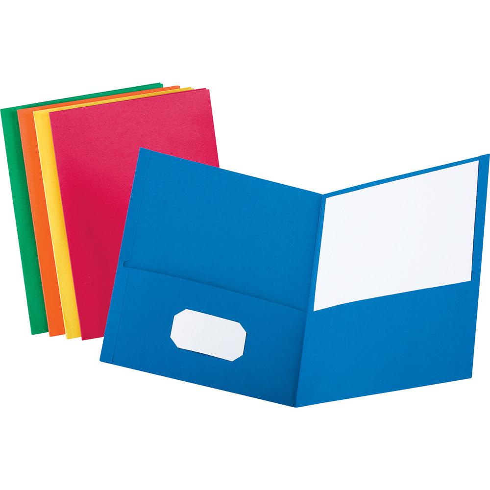 Oxford Letter Recycled Pocket Folder - 8 1/2" x 11" - 100 Sheet Capacity - 2 Internal Pocket(s) - Leatherette - Dark Blue - 10% Recycled - 25 / Box. Picture 3