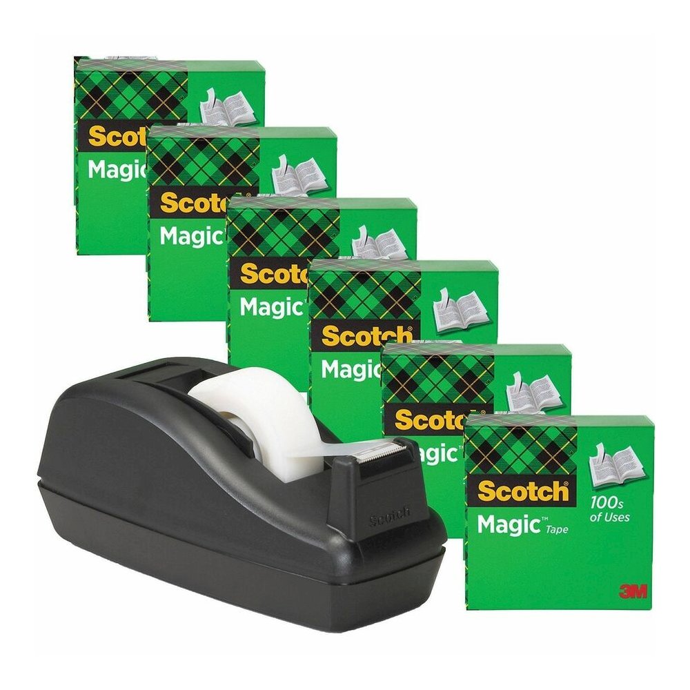 Scotch 3/4"W Magic Tape - 27.78 yd Length x 0.75" Width - 1" Core - Matte - Clear - Dispenser Included - Desktop Dispenser - Split Resistant, Tear Resistant - For Mending, Splicing - 6 / Pack. Picture 2