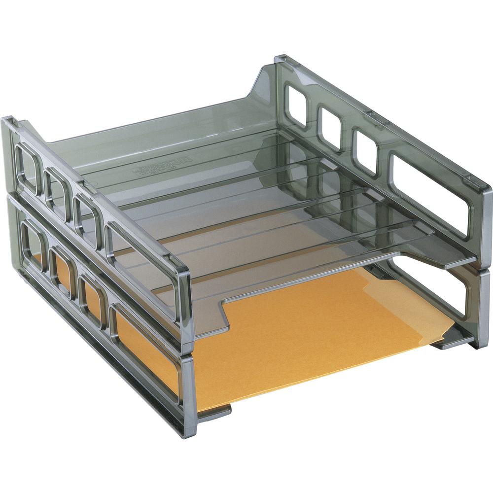 Officemate Front Load Letter Tray - 12.5" Height x 10.5" Width x 2.9" DepthDesktop - Stackable, Durable - Smoke - 1 Each. Picture 3