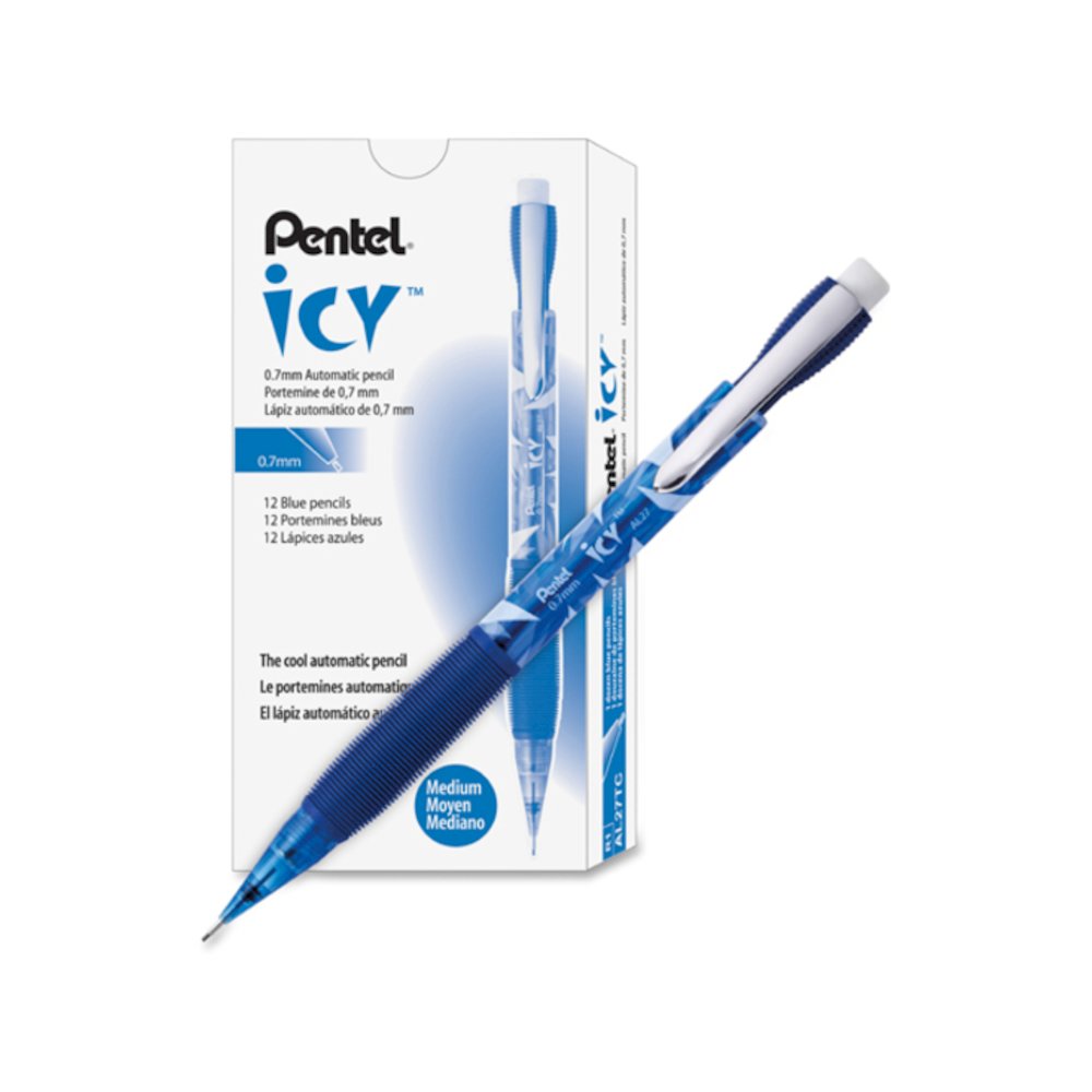 Pentel Icy Mechanical Pencil - 0.7 mm Lead - #2 - Refillable - Blue Barrel - 1 Dozen. Picture 2