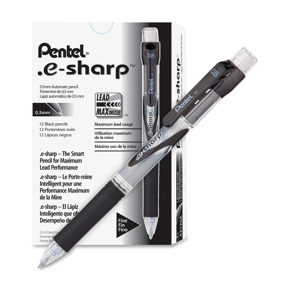 Pentel E-Sharp Mechanical Pencils - 0.5 mm Lead - #2 - Refillable - Black Barrel - 1 Dozen. Picture 2